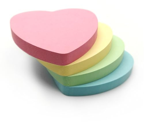 Evergreen Goods hjärtformade klisterlappar pastell | 4 dynor x 100 ark (400 totalt) | 76 x 76 mm | Alla hjärtans dag, kontor, skola & hem | Avtagbara självhäftande memo-dynor
