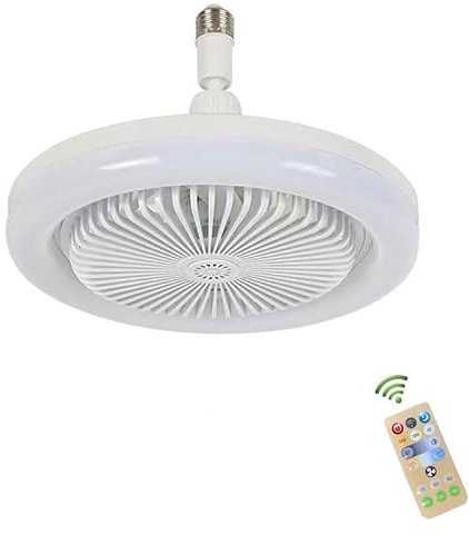 Jingsen LED Ceiling Fan Light with Remote - 2-in-1 Mini Fan & E27 Light Fixture, 3 Speeds & 3 Color Temperatures (White/Warm/Yellow), Quiet Bedroom Ceiling Fan Light for Home/Office(White)