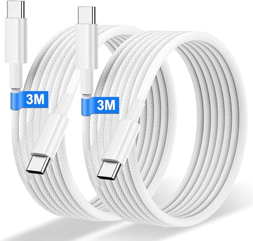 USB C till USB C-kabel för iPhone 17/16/15/Pro Max/Plus, iPad Pro/Air/MacBook, [3M/set med 2] 60 W, USB C-kabel, snabbladdning, nylon, flätad USB-kabel för Samsung Galaxy S25/S24 Ultra