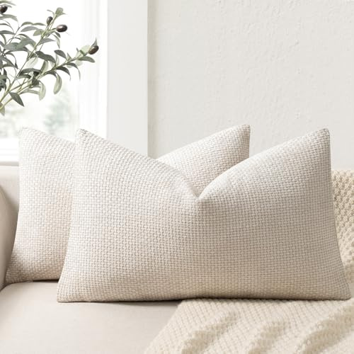 ZWJD Kissenbezug 30x50 2er Set Chenille Kissenbezüge Sofakissen Kissenhüllen Beige Dekokissen Weiche Sofakissenbezug für Couch, Bett und Wohnzimmer Heimdekoration Luxus Zierkissenbezüge