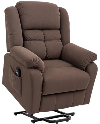 HOMCOM Fernsehsessel mit Aufstehhilfe Elektrisch Relaxsessel mit Liege-, Massage-, Heizfunktion, USB-Anschluss, TV-Sessel mit Taschenfederkern, Seitentasche und Fernbedienung, Dunkelbraun