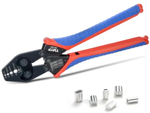 YMYP Wire Rope Crimping Tool with Ratchet, Ferrule Swaging Tool for Aluminum Sleeves, Loop Sleeves, Wire Rope Crimper for 1/64''-1/8''(0.3mm-3.5mm) Cables, Heavy-Duty Swaging Tool for Railing, Fishing