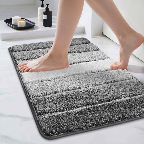 COSY HOMEER Badezimmerteppich 40 x 60 cm, Weiche Badematte rutschfest Waschbar, Badteppich & Badvorleger für Dusche & Badezimmer, Dunkelgrau