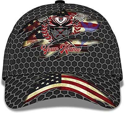 Herren Damen Baseballkappe Verstellbar Angeln Hüte Leicht Outdoor Hut Für Laufen Reisen Draussen Personalisierter Lacrosse-Spieler-Stick-Helm Mit 3D-Druck - American Vintage