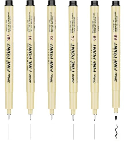 MOTIBACK Rotuladores Técnicos 16 Piezas con Punta 0.2-3mm, Tinta Negra Resistente al Agua para Dibujo Profesional, Ilustración, Caligrafía y Bocetos (0.2-0.6mm, 6)