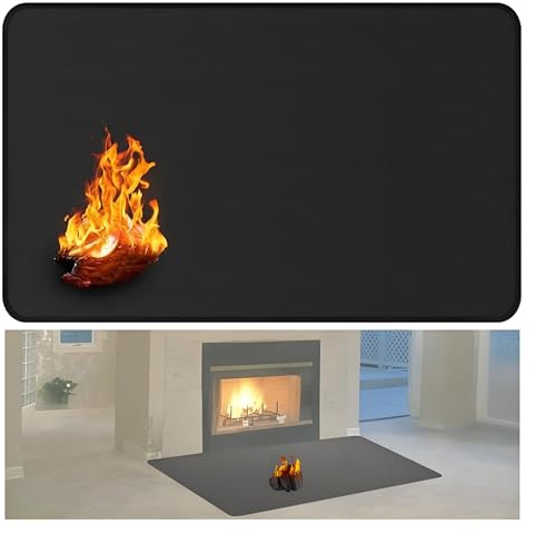 BAPPKON Fireproof Hearth Rugs for Fireplaces, 120x60cm Heat Resistant Mat, 1.5mm Fireplace Pad for Wood Stove & Indoor Outdoor Use, Protects Floors from Sparks & Embers, Black