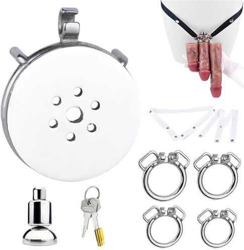 TGHYRF Gabbia di castità regolabile in acciaio inossidabile con dildo in silicone, cintura di castità SM negativa, giocattoli sessuali for uomini, donne e coppie.(White,L Dildo/40mmring)