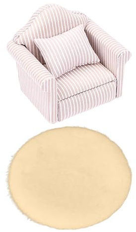 DUINIU 1 Mini Canapé Simple Et 1 Tapis, Mini Modèle De Meubles De Simulation, Ornements Décoratifs De Maison De Poupée, Accessoires De Jouets De Maison De Jeu pour Enfants.