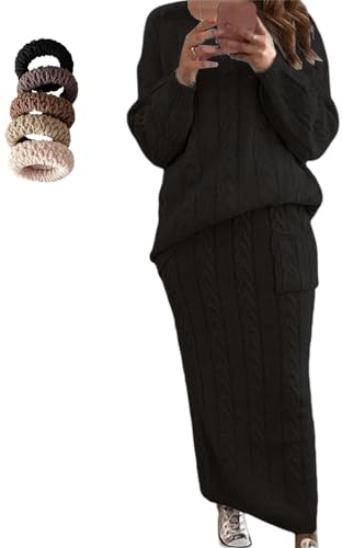 Conjunto de suéter de invierno para mujer, de punto trenzado, grueso, conjunto de 2 piezas, suéter y falda, informal, ajustado, de gran tamaño, M