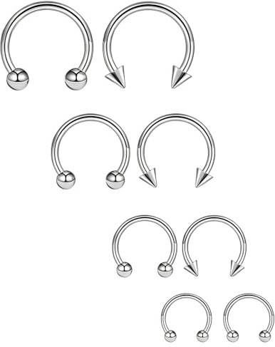 HaiFafafaing 8pcs Septum Piercing Jewellery 16g Horseshoe Rings Surgical Steel Horseshoe Septum Ring Hoop Lip Rings Nose Piercing
