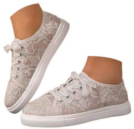 Chaussures en tissu pour femme - Blanc - Pour fête de la bière - Chaussures de mariage - Chaussures plates Dirndl - Mode traditionnelle - Chaussures Dirndl en dentelle