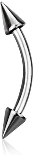 Pierced Owl 16GA EO Gas Sterilized Grade 23 Titanium Spike Ends Curved Barbell Eyebrow Ring (10mm Barbell)
