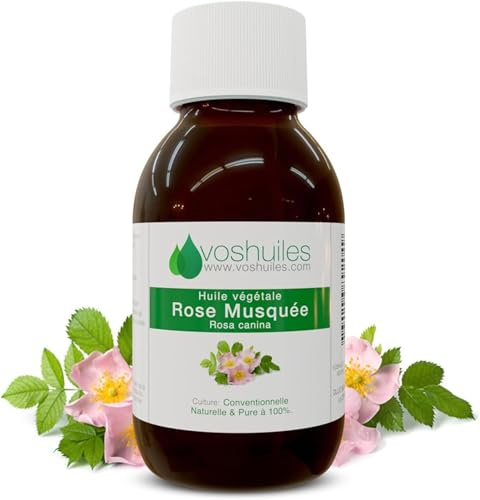 VOSHUILES - Huile Végétale Cosmétique Rose Musquée 100ml - Soin Naturel pour Peau- Visage et Corps - Hydratation- Régénération et Éclat - Qualité Premium