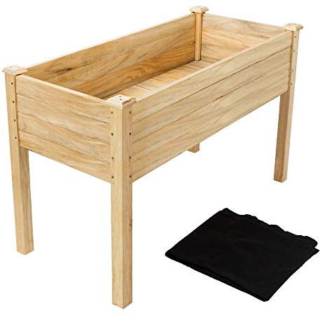 VINGLI 48.5x22.5x30 Elevated Raised Garden Bed with Bed Liner, Heavy Duty Wood Planter with Legs for Vegetables Fruits Potato Flower, Outdoor Sturdy Long Lasting Planter Box (Nature - no Wheel)