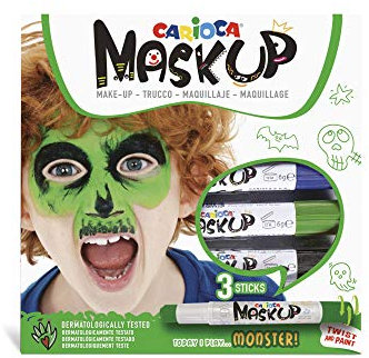 Carioca Mask Up Monster, Truccabimbi Kit per Bambini e Bambine, Trucchi per la Pelle in Stick Ideali per Natale, Halloween, Carnevale e Feste - 3 Colori e 2 Tutorial - Dermatologicamente Testati