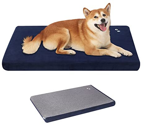 KROSER Hundebett Grosse Hunde Hundematte 91x67 cm, Wendbares Tierbett (Warm und kühl) Hundematte Waschbar Kuscheliges Hundebett Hunde Decke Hundematratze für Kleine Hunde und Katzen bis zu 32Kg, Blau