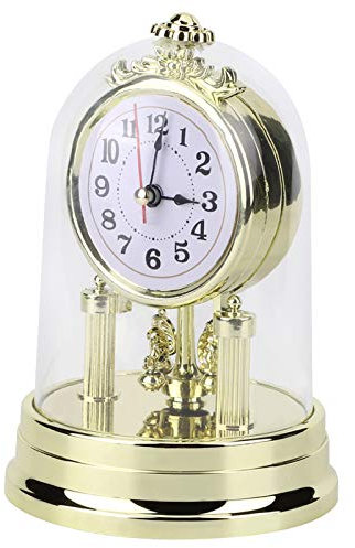 Shanrya Europäische Retro Stil Tischuhr - Antike Stille Wohnzimmer Uhr, Runde Wecker, Home Ornament Decor für Indoor-Wohnzimmer, Schlafzimmer (Gold)