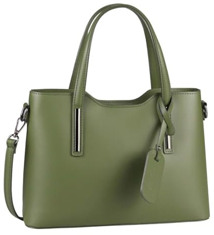 OBC Made IN Italy Damen Echt Leder Tasche Business Shopper Schultertasche Handtasche Ledertasche Umhängetasche Rindsleder Freizeittasche Grün
