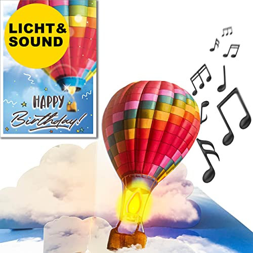 bentino PopUp Geburtstagskarte mit LICHT und MUSIK-Effekt, spielt den Song Über den Wolken (Coverversion), Din A5 Set mit Umschlag, stimmungsvolle Glückwunschkarte, Original Grußkarte