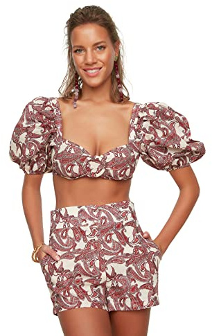 Trendyol Globo Tubo Hebilla Pantalones Cortos Blusa Equipo Conjunto de Falda, Color Multi, 55 para Mujer