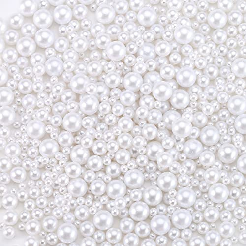 HERZWILD White Faux Fake Pearls Beads, 1500pcs 4 Sizes White Pearl Beads with No Holes for Vase Fillers, Nail Art, Makeup, Jewelry Making, Party, Home Decoration and Wedding.