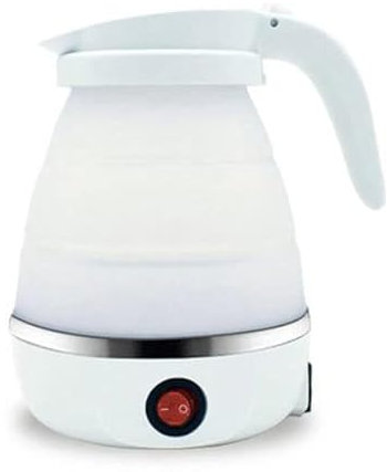 Collapsible Electric Kettle, Portable for Outdoor Travel, 220V Silicone Boiler, Foldable with Separable Power Cord, White