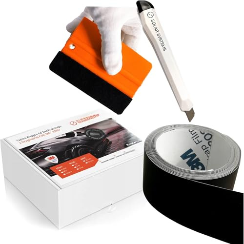 Solar Systems Wrap 2080 Film Autocollant de déchromage + Raclette et Cutter - Auto Tuning - Film Protecteur pour Peinture - Noir Mat 5cmx5m