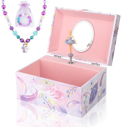 Homtibrm Boîte à bijou musicale pour filles avec ensemble licorne, boîte à bijoux rotative, cadeau d'anniversaire