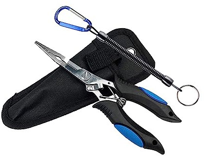 Long Nose Fishing Pliers Stainless Steel Fish Hook Remover with Lanyard for Freshwater Saltwater Fishing Gifts for Men Blue