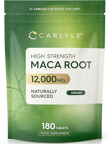Maca Root Tablets 12,000mg | Naturally Sourced & High Strength Maca Root Extract | 180 Vegan Tablets | Supplement for Men & Women | by Carlyle