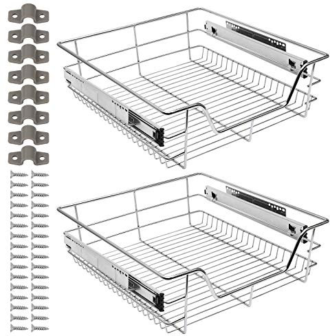 Eulenke Teleskopschublade 2X50cm Küchenschublade, Schrankauszug, Küchenschrank Korbauszug mit Schienensystem Küchen Regal Vollauszug Schublade spülschrank Organizer, Einsatz Schlafzimmerschublade