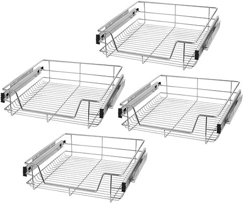 SUBTLETY 4 Stück Teleskopschublade Küchenschrank Organizer zum Herausziehen Küchenschublade Korbauszug mit Führungsschienen Ausziehbare Schrankauszug für 57cm Innenbreite/60cm Außenbreite Schrank