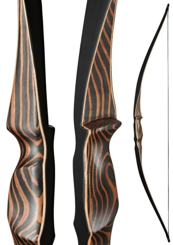 54 Traditional Wooden Recurve Bow Handmade Longbow Mongolian Horsebow Hunting Target Archery for Adults Right Hand 20-70lbs(30LB)