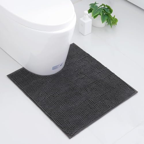 smiry Super Soft Toilet Mat, Extra Absorbent Chenille Mat for Toilet, Non Slip Fluffy Pedestal Mat, Machine-Washable Quick Dry Bath Rug Foot Mat, 50 x 60 cm, Dark Grey