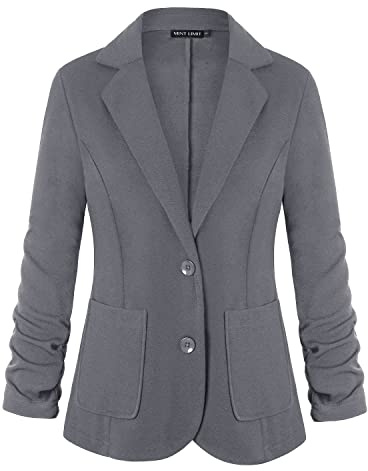 Unifizz Casual Blazer Jacket for Women Button Front 3/4 Sleeves Work Office Blazers with Pockets #Grey - Size M#