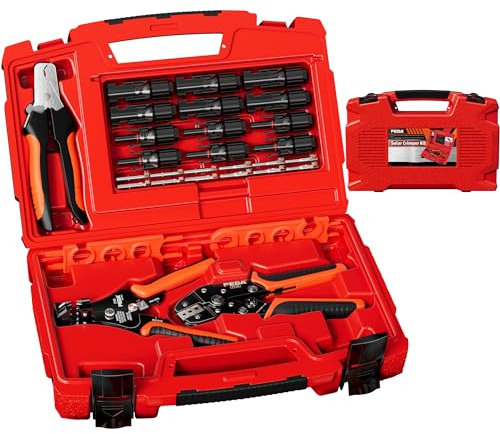 PEBA Solar Crimpzange Set für 1.5-6.0mm² Solarpanel PV Kabel, Inkl. Kabelstecker Stecker,Abisolierzange, Kabelschneider, Schraubenschlüssel für Solar Stecker und Top-Werkzeugkasten