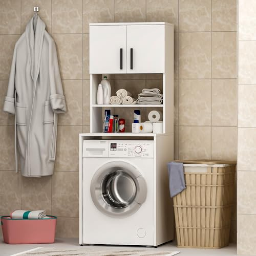 Homidea Gabinete MIA Lavadora, Baño Alto, Armario de Superestructura para Lavadora y Secadora para Cocina y Baño, 182,1 x 65 x 60 cm (blanco)