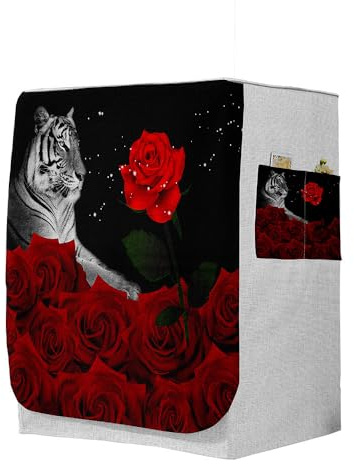 Odot Waschmaschinenabdeckung Staubdicht Sonnenschutz für Frontlader-Waschmaschine Staubdichte Abdeckung Tumble Waschmaschine Trocknerschutz (M-Kapazität 8~10 kg,weißer Tiger)