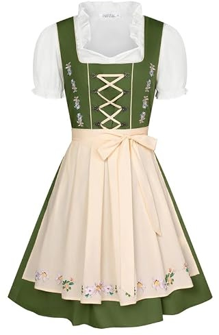 Jasambac Dirndl-dräkt i 3-delar, för Oktoberfest, traditionell klänning för karneval, festdräkt, Gul grön, XXL