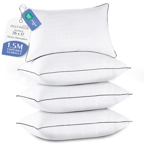 JOLLYVOGUE Pillows Standard Size Set of 4, Collection Bed Pillows for Sleeping, Hotel Quality Pillows for Side, Back and Stomach Sleepers, Soft Supportive Oeko-Tex Certified Down Alternative Filling