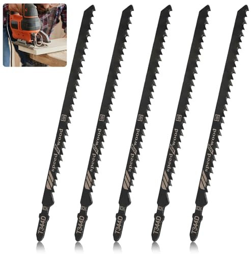 Hojas de sierra de calar T744D SRLWMYI 5 piezas Acero de alto carbono 180 mm Corte rápido Vástago en T, para Madera blanda Materiales gruesos Tubos de plástico, compatible con Bosch Metabo etc