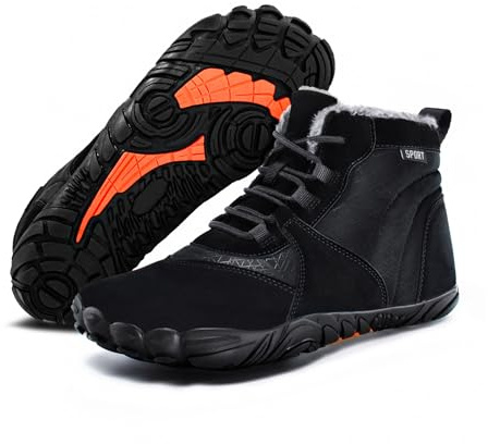 FlexEase Chaussures pieds nus pour Hiver Chaudes Résistant à l'Eau Barefoot Bottes de Neige pour Homme Femme Black38