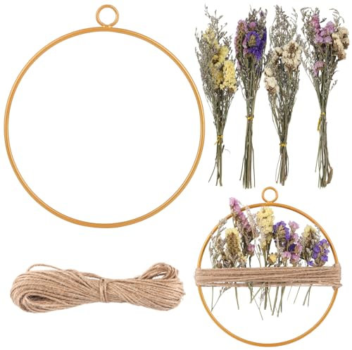 Ghirlanda di Fiori Secchi, Corona di Fiori Secchi, 19,5cm x 22cm Ghirlanda Floreale in Metallo, Ghirlanda Decorativa per Porta con Anello di Metallo e Corda per Soggiorno, Porta, Balcone