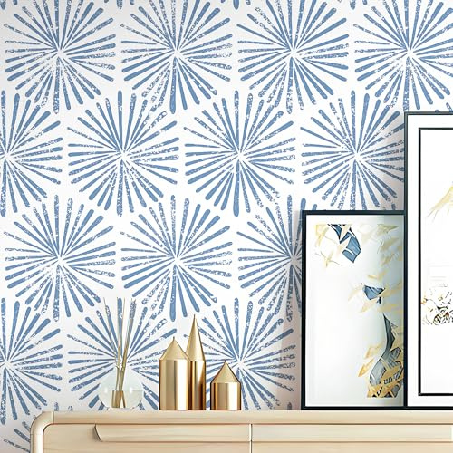 Safiyya 118x17.3 Peel and Stick Wallpaper Blue and White Contact Paper Geometric Wallpaper Self Adhesive Removable Wallpaper for Bedroom Covering Vinyl Rolls