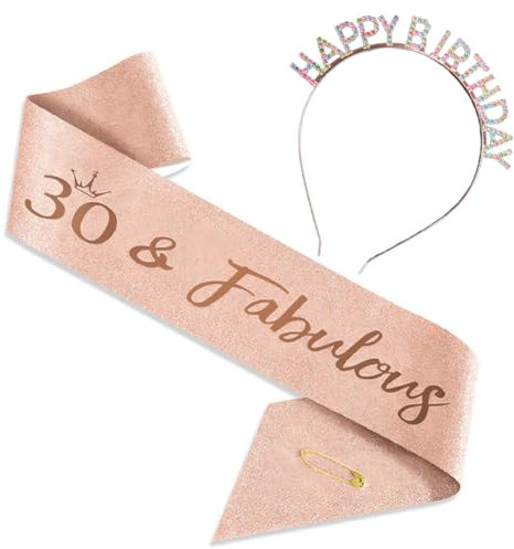 IKOPFLN Parure anniversaire 30 ans - Écharpe pailletée et diadème strass - Décoration fête élégante - Accessoires celebration gold - Kit complet anniversaire