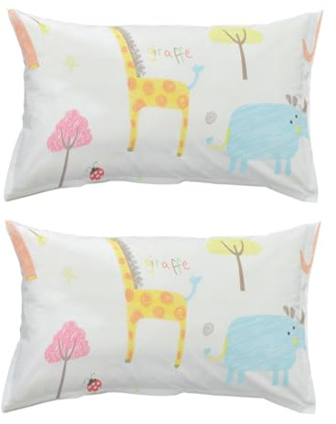 AOEVUIR 2 fundas de almohada infantiles con cierre de sobre, fundas de almohada para niños pequeños, sábana bajera, 100% algodón (patrón de dibujos animados)