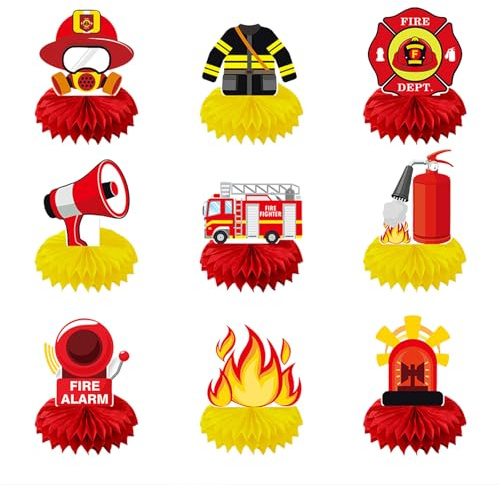 Kotkiddy 9 Pezzi Decorazioni Firetruck Pasquali a Nido d'Ape, Fireman Firefighter Centrotavola a Nido d'Ape, Articoli per Feste di Compleanno e Decorazioni