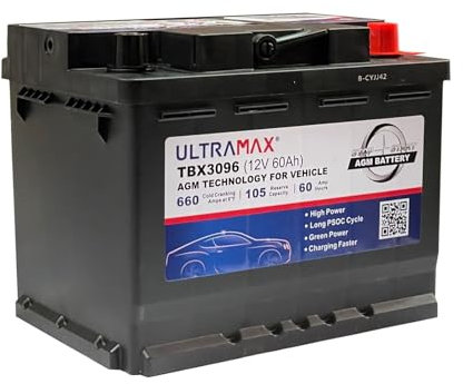 ULTRAMAX TBX3096 / YBX7027 12V 60Ah 660 CCA AGM Start Stop Plus Car Battery