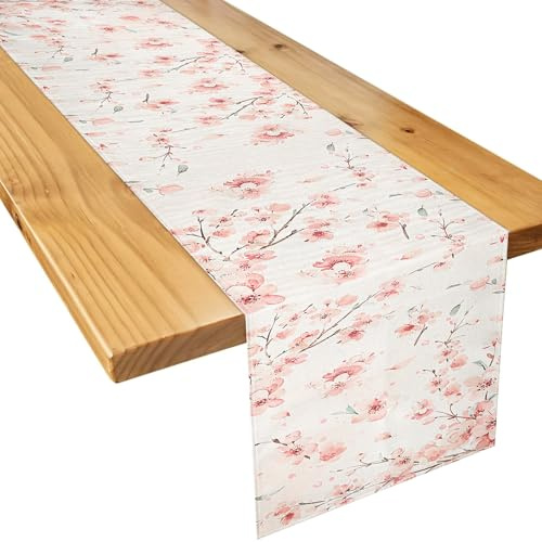 Hejo Tischläufer, Exquisit Kirschblüten Table Runner, Tischläufer Modern Elegant Blumen Frühling Tischdecke Abwaschbar Küche Tischdekoration für Wedding Party 33x183cm