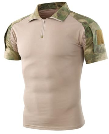 Foweknow T-shirt camouflage pour homme - Style tactique - T-shirt militaire - Respirant - Léger - T-shirt de sport pour homme - T-shirt d'été à manches courtes - Haut de sport d'extérieur - T-shirt